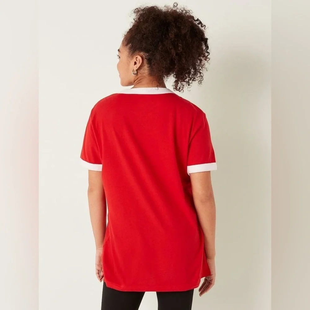 VS VICTORIAS SECRET PINK CAMPUS SHORT SLEEVE TEE TOP PIN UP RED XXL